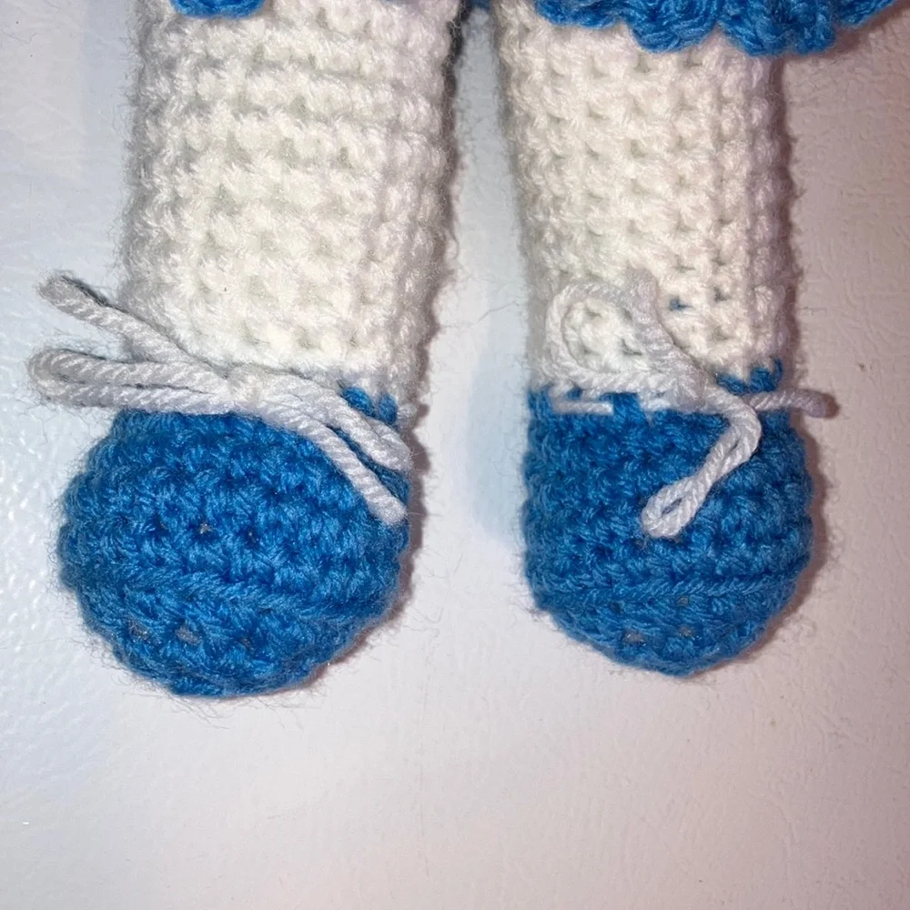 Hand Crochet Doll - blue‎ and white